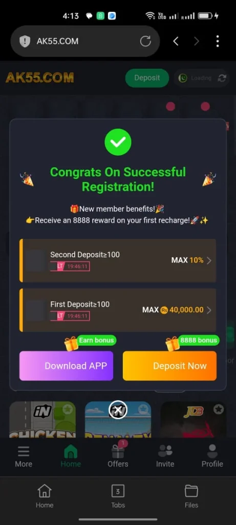 AK55 Game Welcome Bonus